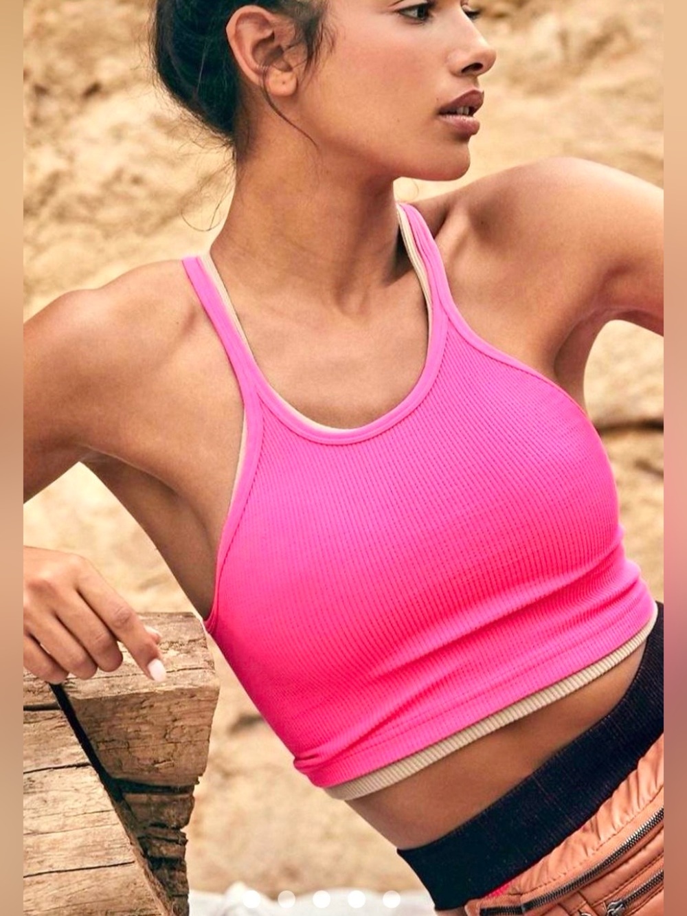 💖 FP Movement Pink Ribbed Happiness Runs Crop Tank NWOT Size Medium 💖